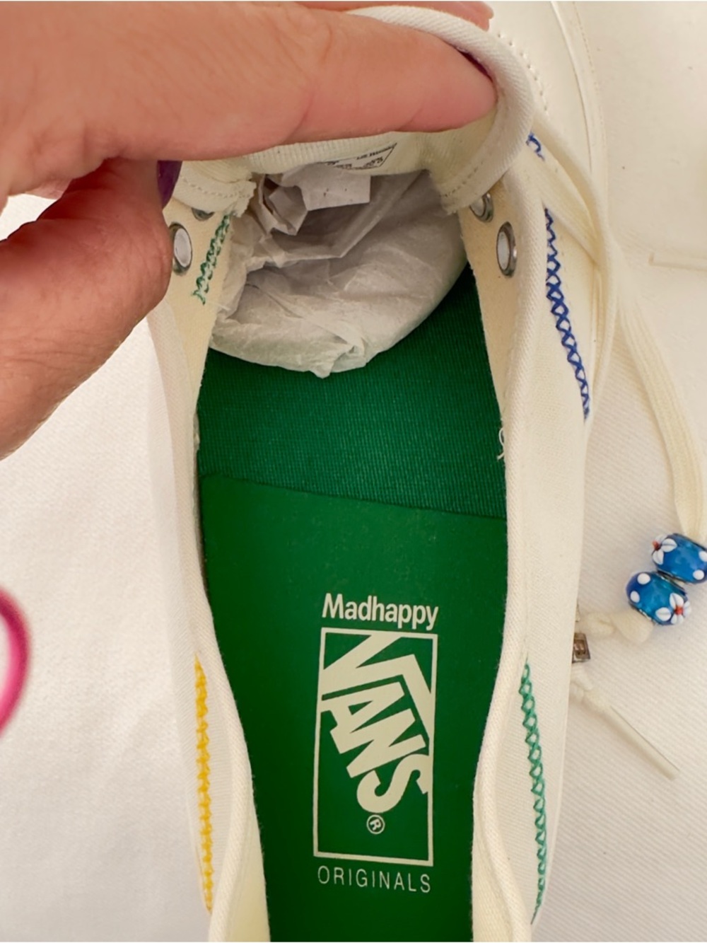 Madhappy  Cream Canvas Sneakers with Multicolor Embroidery Size: 12 - Picture 4 of 11